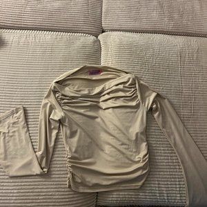 Edikted off the shoulder beige long sleeve size medium